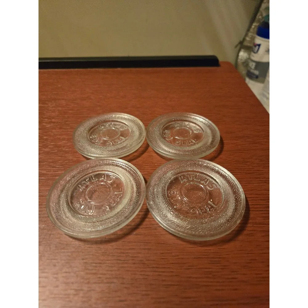 Vintage Atlas Edj Seal‎ Clear Glass Canning Jar Lids Set of 4 Mason Jar Inserts